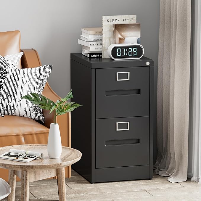 2 Drawers Mobile File Cabinet, Metal Under Desk Cabinet with Lock, for Office & Home, Legal/Letter Size, W14.57”x D17.36”x H25.79”, Assembly Required
