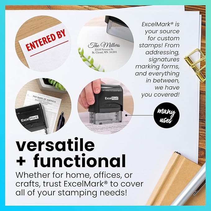 ExcelMark Custom Stamp – Clear & Crisp Impressions – Personalized Self-Inking Rubber Stamp – Use for Address Stamp and More (Small)