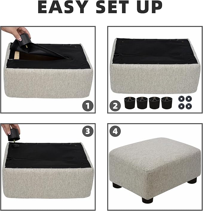 CAROLMADE Small Foot Stool Ottoman Footstool with Legs Under Desk Footrest for Living Room Bedroom and Office,Linen-Beige