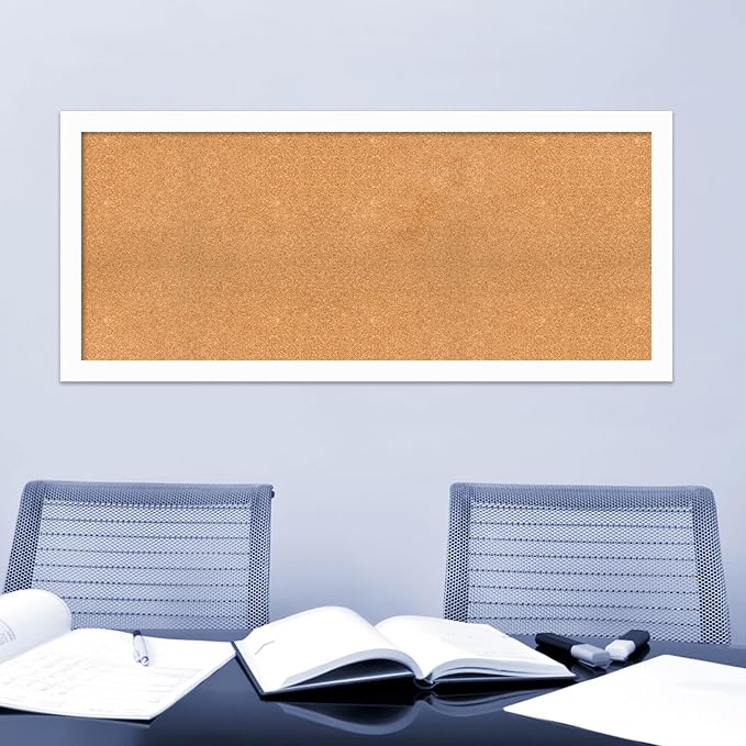 Amanti Art Natural Cork Board for Wall, 25x57 Vision Board with White Frame, Oversize Corkboard Office Decor for Home Organization, Casual Corkboard Pinboard to Display Items for Home Organization in