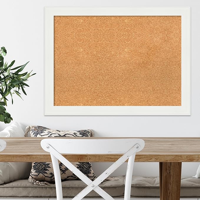 Amanti Art Natural Cork Board for Wall, 23x31 Vision Board with White Frame, Medium Corkboard Office Decor for Home Organization, Casual Corkboard Pinboard to Display Items for Home Organization in
