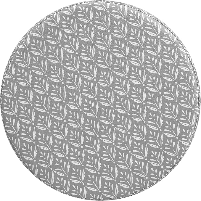 HomePop Upholstered Round Storage Ottoman|Homepop Home Décor|Upholstered Round Foot Rest Ottoman - Light Grey Print