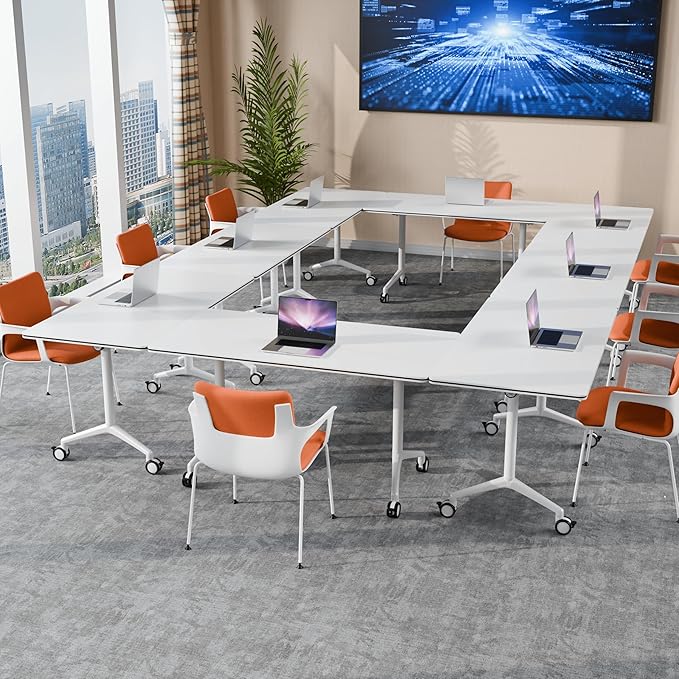 Conference Room Tables,Folding Conference Tables Rolling Meeting Modern Training Table with Flip Top,Mobile Conference Table with Four Locking Wheels,for Meeting Room Office Classroom(2Pack 61in)