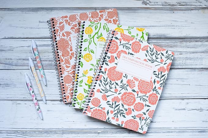Decomposition 3-Pack Sunny Blossoms College Ruled Spiral Notebook - 9.75 x 7.5 Journal, 160 Lined Pages - 100% Recycled Paper - Notebooks for School Supplies, Home & Office - Made in USA