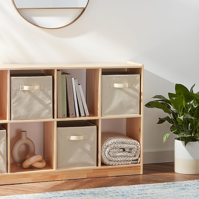 Amazon Basics Collapsible Fabric Storage Cube Bins Organizer with Handles, Sturdy, Beige, 13-x-13-x-13-inch, Pack of 6