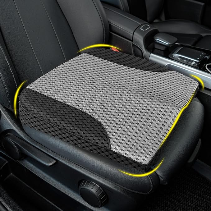 Car Seat Cushion, Comfortable Memory Foam Seat Pillow for Driving, Sciatica-Back Pain Relief, Cushion for Car-Truck, Office, Wheelchair - Mesh Black&Gray