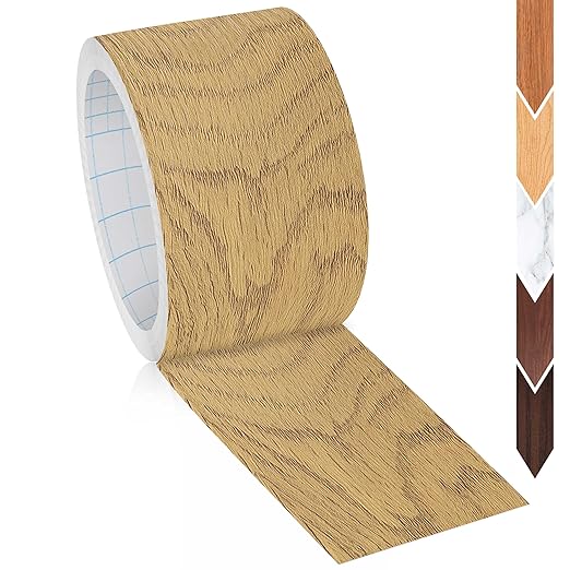 GSCIT Club Oak Wallpaper, 2.4 inch X 25ft Self Adhesive Wood Grain Repair Tape Oak Repair Patch for Tables, Chairs, Baseboards, Doors, Windows, Floors, Handicraft DIY.
