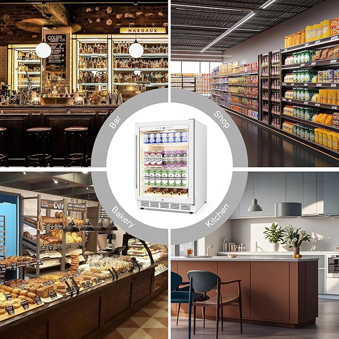 Beverage Refrigerator 24 Inch Drink Fridge, Beer Fridge, 150 Cans Beverage Cooler, Under Counter Refrigerator, Drink Cooler Undercounter Outdoor Refrigerators, Single Glass Door Bar Fridge