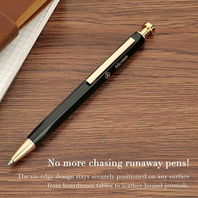 Black Click Pen With 24K Gold Finish, Fine lacquer work, Exquisite Gel Pen Gift Set for Men & Women, ADMOK Black refill, Office Supplies, Professional, Executive, Nice Retractable Pen
