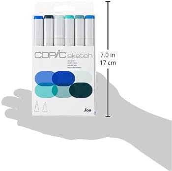 Copic Sketch Alcohol Markers, 6 Color Dual Tip Art Marker Set – Blendable Brush Tips for Drawing, Sketching, and Illustration – Professional Set for Adults/Teen Artists & Creators - Sea & Sky