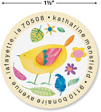 Colorful Images Cheerful Chirping Return Address Mailing Labels, Personalize with Name & Addresses, Set of 144 Self Adhesive, Easy Peel Flat Label Sheets, 1-½" Across, 4 Designs