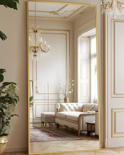 Antok Full Length Mirror, 71"x26" Floor Mirror, Floor Standing Freestanding Full Body Mirror with Stand for Bedroom, Hanging Mounted for Living Room Cloakroom, Gold