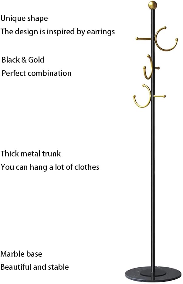 BUZUYE Modern Coat rack with marble base,Coat rack freestanding heavy duty with gold hooks,Entryway coat rack stand Coat Tree freestanding coat hanger stand for Hanging Clothes, Hats, Bags