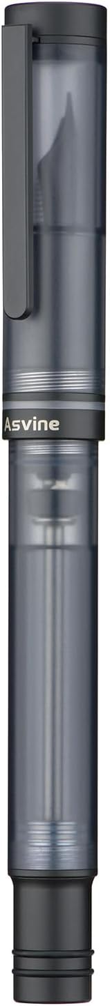 Asvine V200 Titanium Fountain Pen Vacuum Filling, Matte Black Bock Fine Nib Transparent Acrylic Smooth Writing Pen Case Set