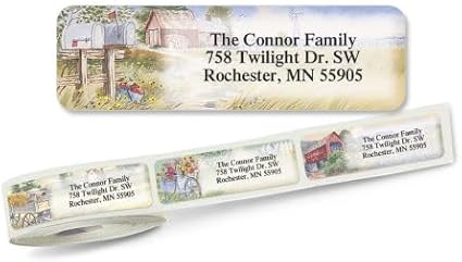 Colorful Images American Countryside Rolled Personalized Return Address Mailing Labels with Dispenser, Customize with Name & Shipping Address, 500 ¾” x 2½” Self Adhesive, Easy Peel Label Roll