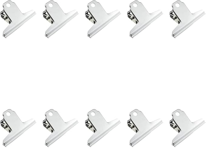 HAHIYO 3inch Silver Bulldog Clips Metal File Hinge Binder Clamps Save Space Strong Spring Jaws Rock Solid Grip Book Lay Flat Deburred Edge for Hang Photos Wall Grid Dog Food 10PCS