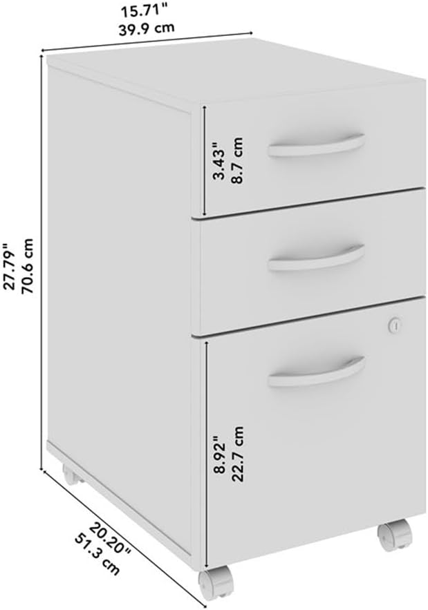 Bush Business Furniture Studio C 3 Drawer Mobile File Cabinet in Natural Elm - Assembled, Rolling Document Storage for Home or Professional Office