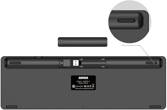 Arteck 2.4G Wireless Keyboard Ultra Slim Full Size Keyboard with Numeric Keypad and Media Hotkey for Computer/Desktop/PC/Laptop/Surface/Smart TV and Windows 10/8/ 7 Built-in Rechargeable Battery