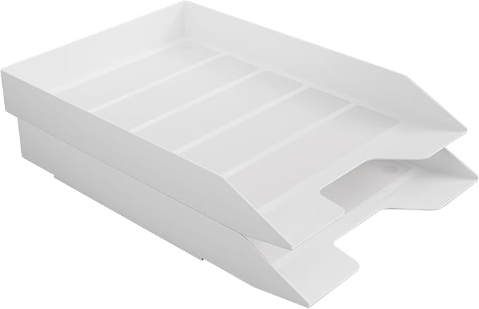Acrimet Stackable Letter Tray, 2 Tier Front Load Desktop File Organizer, A4 Letter Size, Plastic, White