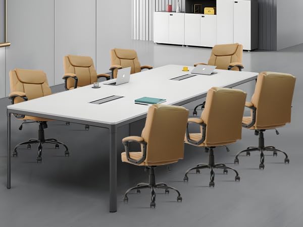 CLATINA Brown Office Computer Chair PU Leather Executive Swivel Adjustable Height Chairs with Upholstery Fixed armrest Mid-Back Leather Thick Cushion Office Chair Brown 8Pack