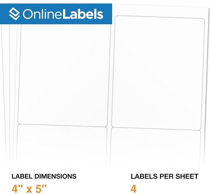 4 x 5 Rectangle Mailing Labels - Permanent, White Matte - Shipping, Wine, Product - Pack of 400 Labels - 100 Sheets - Inkjet/Laser Printers - Online Labels