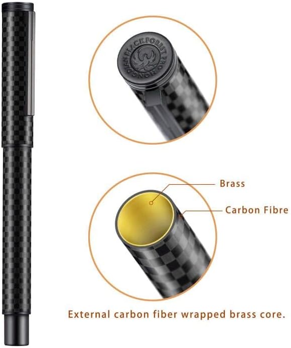 Hongdian Black Carbon Fiber Fountain Pen, Bent Nib Fude Pen for Calligraphy Writing (Fine to Broad) with Converter and Metal Pen Box Set