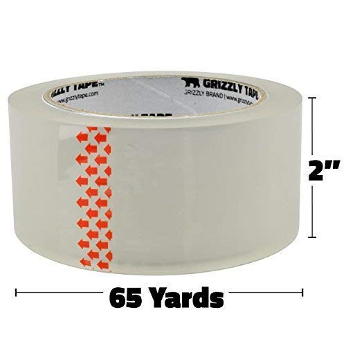 Grizzly Power Clear Packing Tape Refill Rolls for Shipping, Moving Packaging - True 2 Inch x 65 Yards, 2.8mil Thick, 6 Rolls
