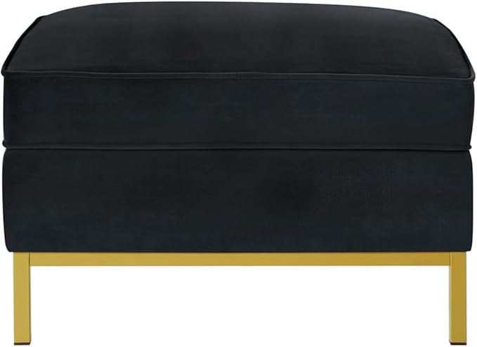24KF Large Velvet Ottoman, Upholstered Padded Cushion Ottoman Table, Large Foot Rest for Living Room - Black