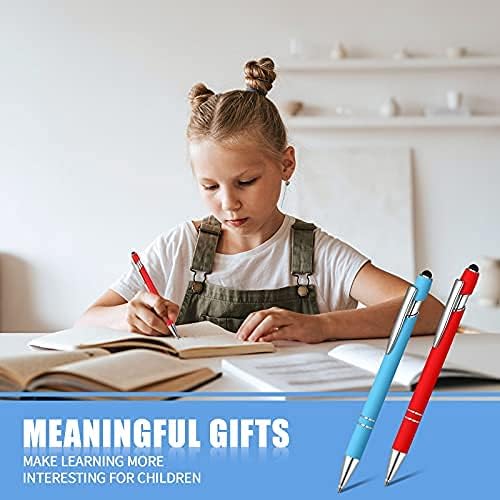 8 Pieces Ballpoint Pen with Stylus Tip Black Ink 2 in 1 Stylus Metal 1.0 mm Medium Point Smooth Pen Rainbow Colorful Rubberized Ballpoint for Touch Screen Tablet(Rainbow Color)