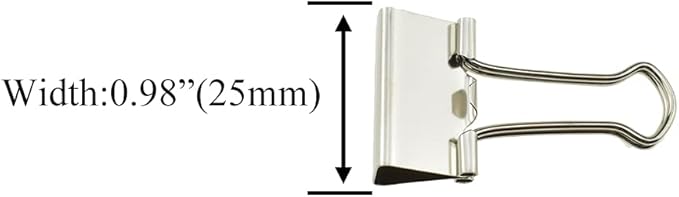 HAHIYO Binder Clips Paper Clamps Spring Steel Sturdy 0.98 inches Width 0.31 Inch Capacity No Sharp Edges Heavy Duty Tight Grip Reusable Silver Metal Bright Finish for Home Office School 25 Pack