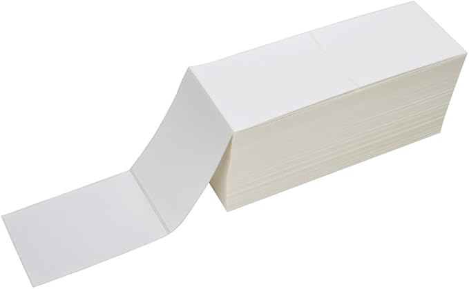 2 Stacks Fanfold 4" x 6" Direct Thermal Labels, 2000 Labels Per Stack, White Perforated, Permanent-Adhesive, Compatible with Zebra, Rollo and Most Thermal Label Printer