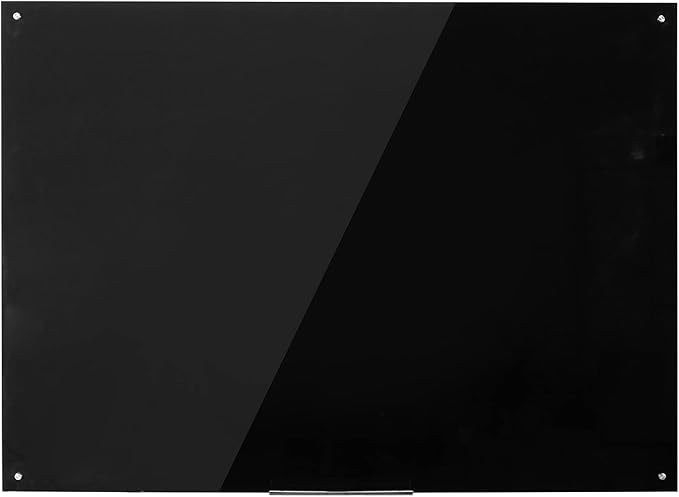 48" x 36" Magnetic Black Glass Board - Frameless Tempered Glass Dry Erase Blackboard with Marker Tray & Eraser, Premium Interactive Whiteboard- Frosted Surface for Office, Classroom, or Home