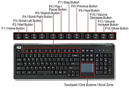 Adesso WKB-4400UB Wireless Desktop Touchpad Keyboard - 2.4GHz RF Wireless Technology, 104-Key Layout, Built-in Trackpad, Multimedia and Internet Hotkeys