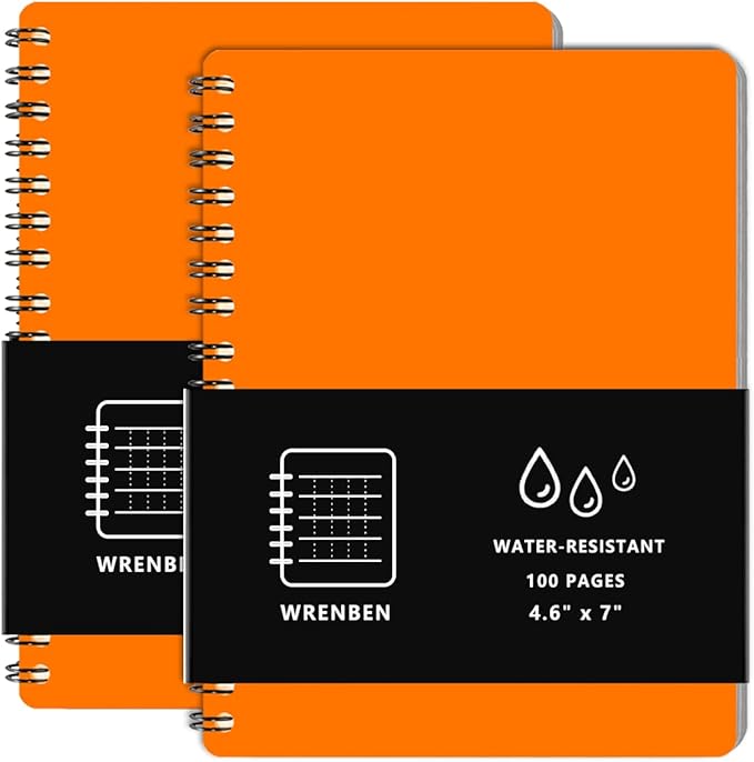 2PCS Waterproof Spiral Notebooks (4.8"x7", Orange)