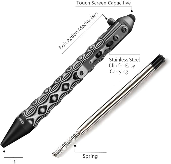 Cool Hand 4.5'' Bolt Action Pens, EDC Ballpoint Ink Refillable, Stylus for Touch Screen, Ergonomic Grip, Hold in Texture with Finger Grooves