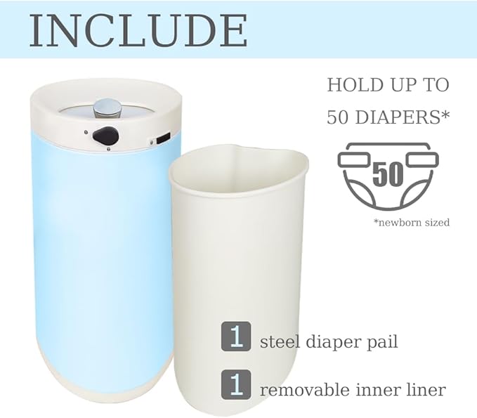 Diaper Pail, Baby Diaper Trash Can with Childproof Lock, Stainless Steel Garbage Pail with lid, Soft Close, Removal Inner Liner, Odor Control, 15 Liter/ 4 Gallon Diaper Disposal Bin, Blue