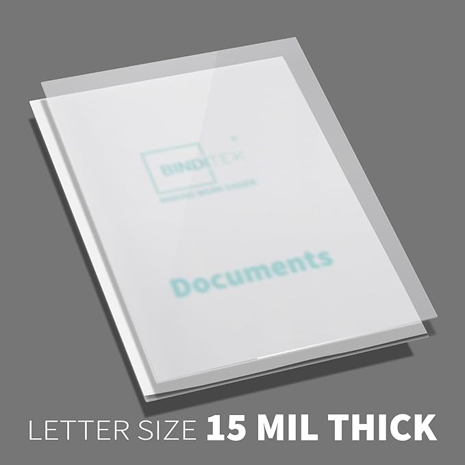 Binditek 50 Pack 15 Mil Frosted Polycovers, Semi-Transparent, 8-1/2 x 11 Inches, Lightly Textured Sand Finish, Square Corners, Unpunched Binding Covers, Office Supplies