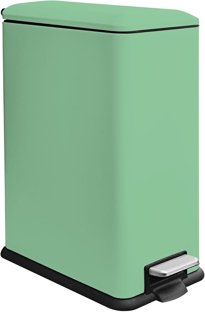 12 Gallon Slim Kitchen Trash Can, Stainless Steel Trash Can with Removal Inner Bucket and Soft-Close Lid, Pedal Garbage Can 45 Liter, Green