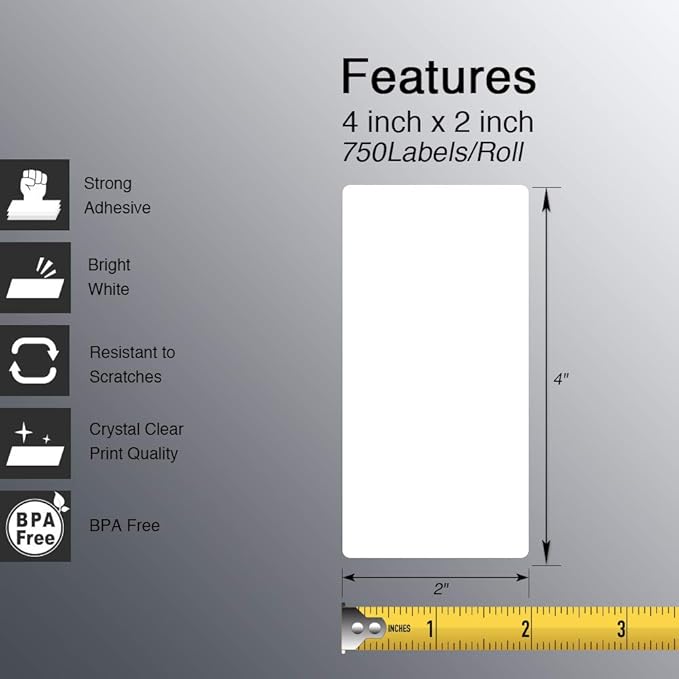 BETCKEY - 4" x 2" (102 mm x 51 mm) Barcode Shipping & Multipurpose Labels Compatible with Zebra & Rollo Label Printer,Premium Adhesive & Perforated [2 Rolls, 1500 Labels]