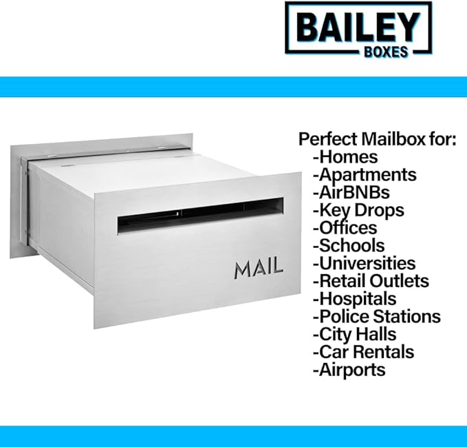Brick-in Chute Through The Wall Stainless Steel Mailbox - Modern Architectural Locking Design - 8.75" H x 15.75" W - Enhance Your Home with The Melton from Bailey Boxes