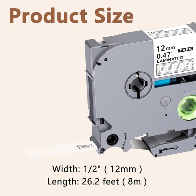 Hehua Tze Tz Tape 12mm 0.47 Laminated White on Clear Tape Compatible for Brother P-Touch Label Maker Tape TZe-135 TZe135 TZ-135 TZ135 for Ptouch PT D210 D220 D200 D610 H110, 1/2'' x 26.2ft, 3 Pack