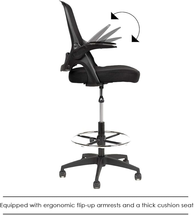 Drafting Chair Tall Office Chair Standing Desk Chair Mesh Computer Chair Adjustable Height with Lumbar Support Flip Up Arms Swivel Rolling Executive Chair,Black …