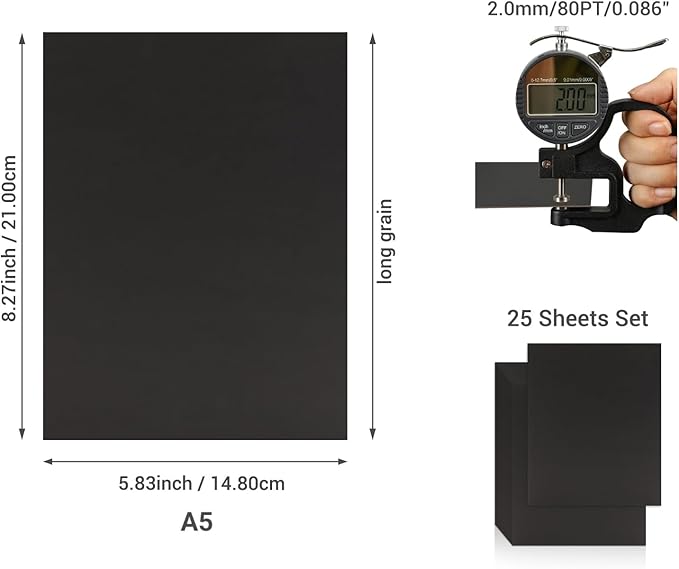 25 Pcs Book Board, Binder Board, Cover Board, Heavy Duty Chipboard for Book Binding, DIY Cardboard (Black, A5 80PT)
