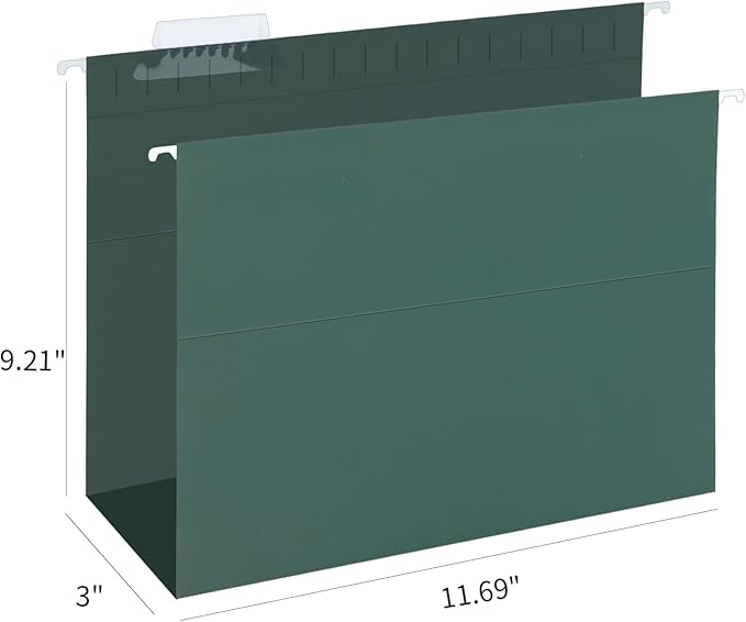 HERKKA Extra Capacity Hanging File Folders, 60 Pack Reinforced Letter Size Hanging Folders with Heavy Duty 3 Inch Expansion, Designed for Bulky Files, Medical Charts, Green