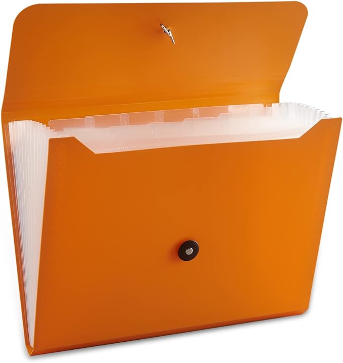 Expanding File Folder, 13 Pockets, Orange, Polypropylene for Work, School, Home, Office