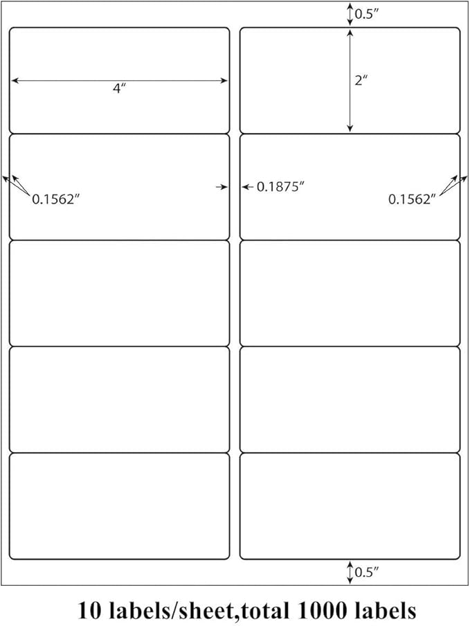 9527 Product 10 UP Sticker Labels,2x4 inches FBA Shipping Address Labels for Laser/Ink Jet Printer,Total 1000 Labels