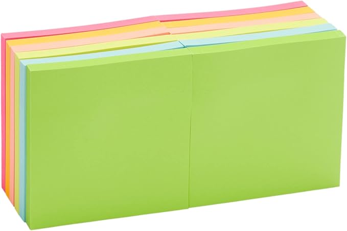 Amazon Basics Sticky Notes, 3x3 Inches, Assorted Colors Self-Stick Pads, Easy to Post for Home, Office, Notebook, 70 sheets/Pad, Pack of 12