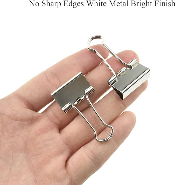 HAHIYO Binder Clips Paper Clamps Spring Steel Sturdy 0.98 inches Width 0.31 Inch Capacity No Sharp Edges Heavy Duty Tight Grip Reusable Silver Metal Bright Finish for Home Office School 25 Pack