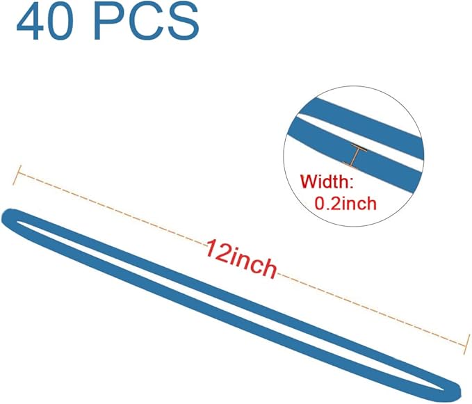 AMUU Rubber Bands Large Flat Fold Length 12inch 40 Pieces Fits 8-33 Gallon Trash Cans Blue Heavy Duty Elastic Rubber Bands for File Folders Office Home Supplies