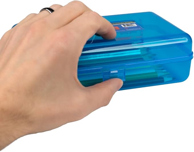 Craft County | Transparent Pencil Box | Colored Utility Box Storage Office Supplies Organizer | Green Sparkle